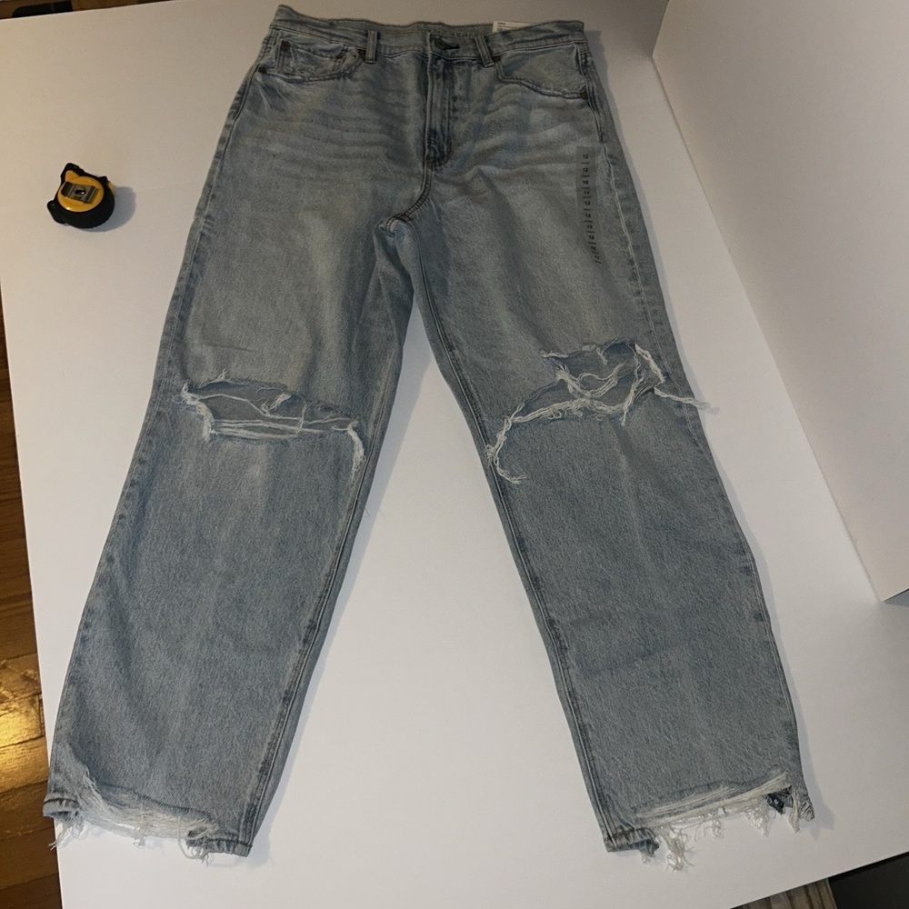 American Eagle Strigid Super‎ High Rise Baggy Straight Womens Jeans 12 Short - Picture 2 of 12